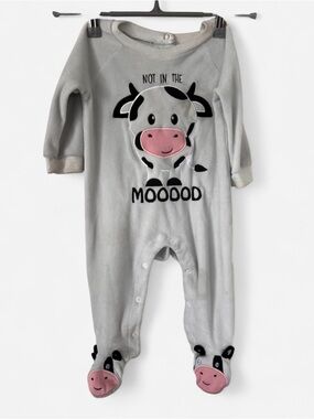 Baby One-Piece Footed Sleeper - Gray Cow Print